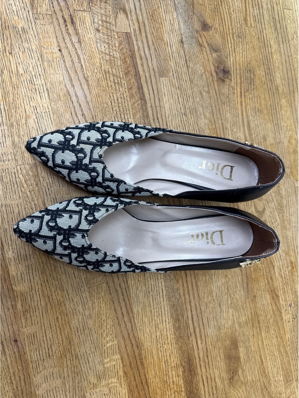 Dior Black and White Logo Patterned Block Heel Pumps
